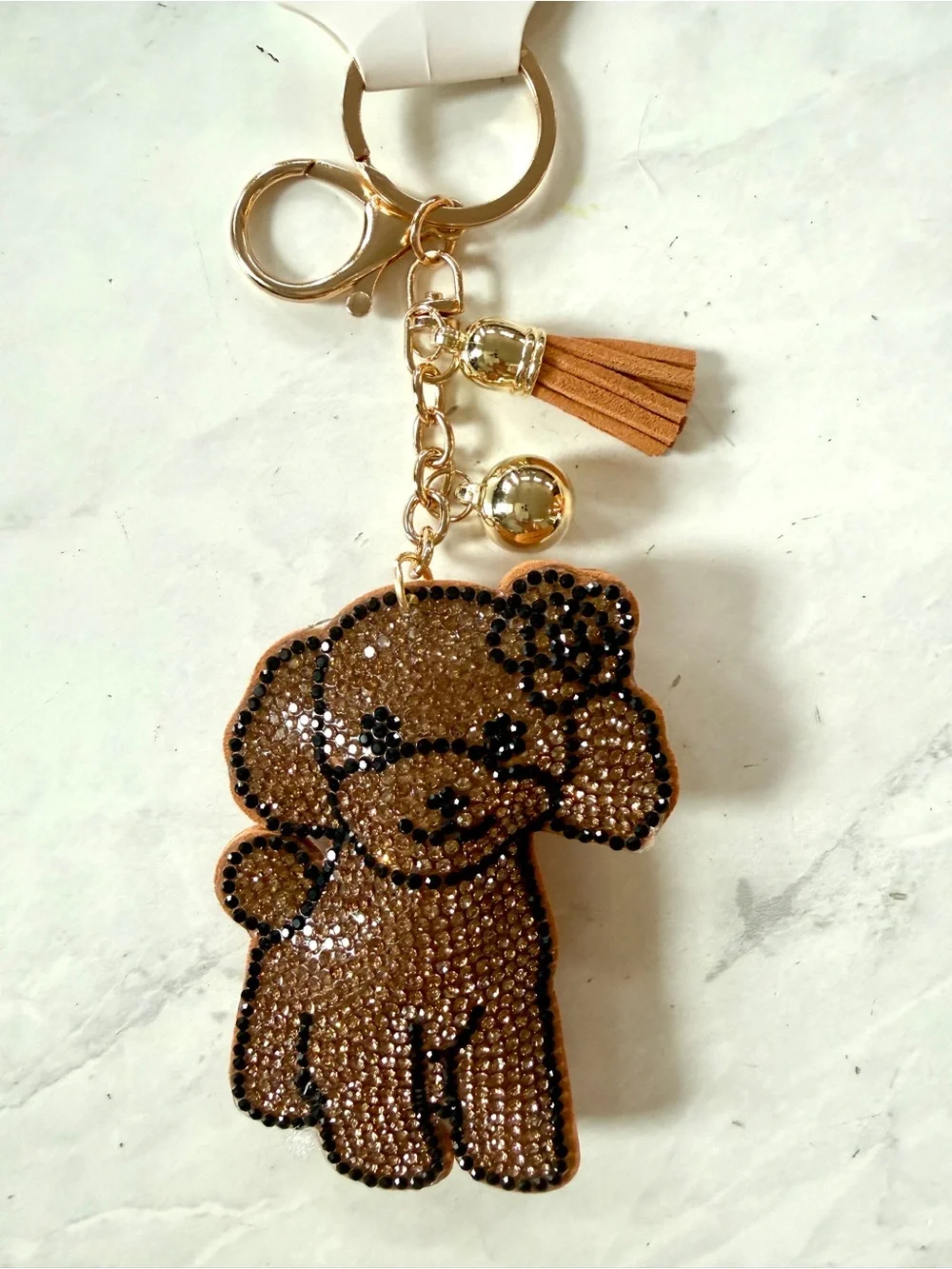 ✨ NWT Rhinestone Goldendoodle Dog Puffy Bag Charm & Keychain ✨
